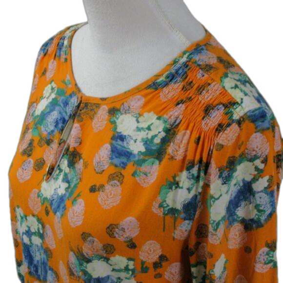 Crosby Orange/Blue Floral Pull Over 3/4 Sleeve Blouse Size Small - Picture 2 of 7